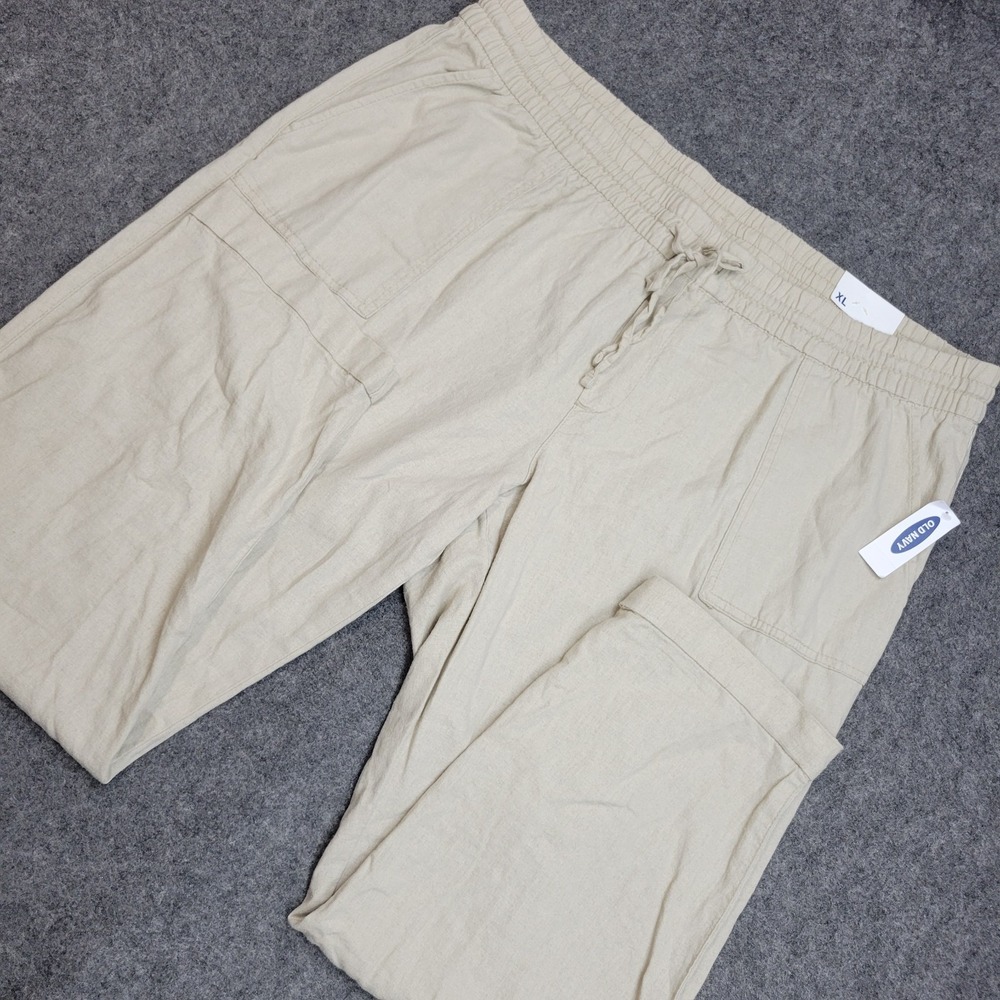 Old Navy Jogger Pants Mens XL Beige Linen Blend Lightweight Vacation Casual